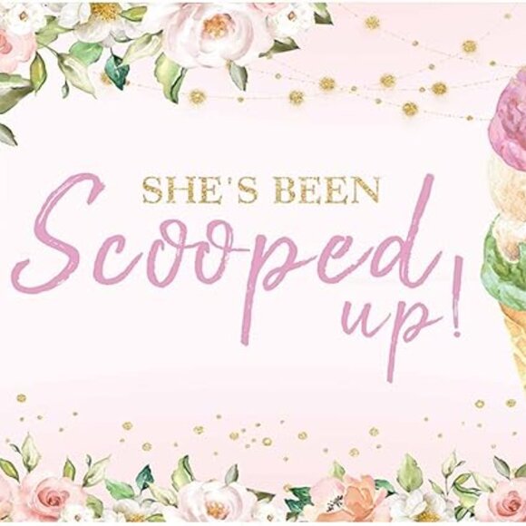 She's Been Scooped Up Backdrop Ice Cream Bridal Shower Pink Green Wedding - Picture 3 of 3